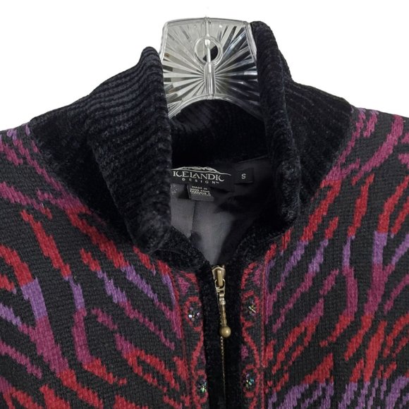 Icelandic Design Size S Sweater Coat Vintage Zipper Beaded Pockets Wool Blend - Picture 13 of 15